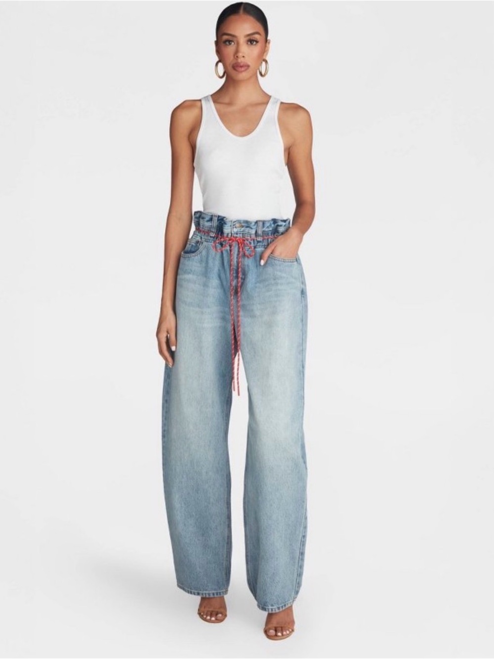 Size 12 KBB by KAHLANA The Paper Bag  Jeans  Light Wash Barrel Leg NWT - Picture 3 of 5
